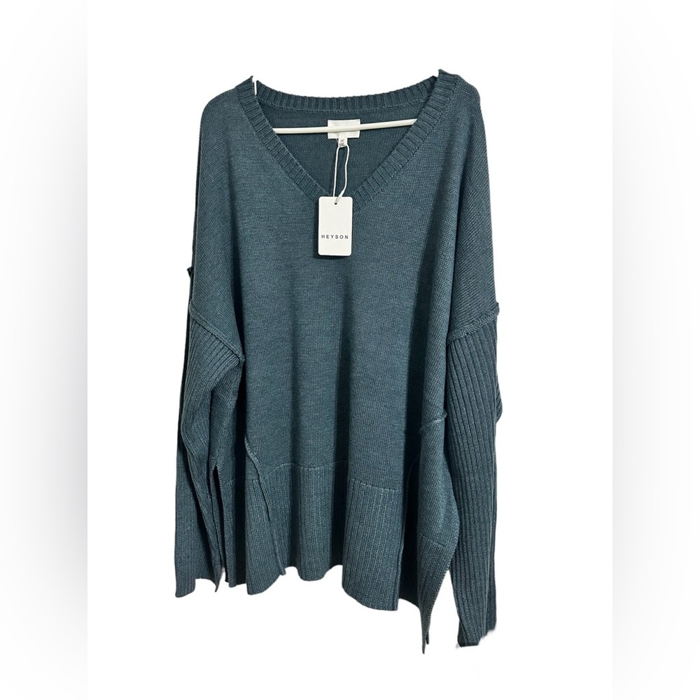 Women’s Teal Heyson V Neck Exposed Seam Sweater Size 3Xl